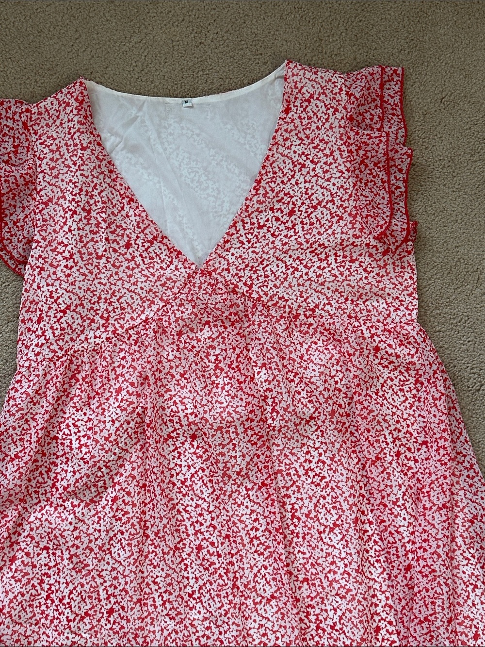Red Floral Ruffle-Shoulder Dress - Picture 4 of 7